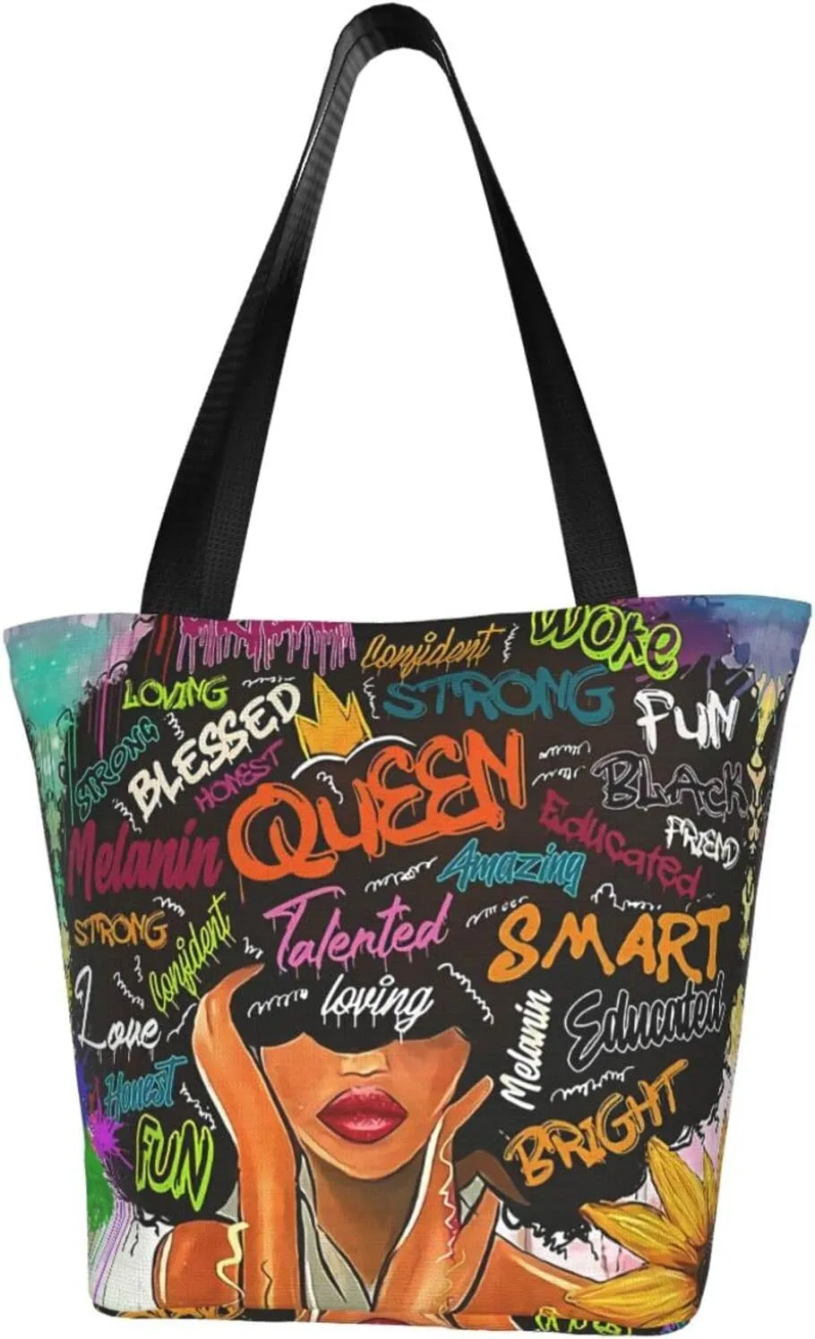 African American Woman Tote Bag Black Girl Shoulder Bag Afro Handbag Beach Bag for Adults Students Office Travel