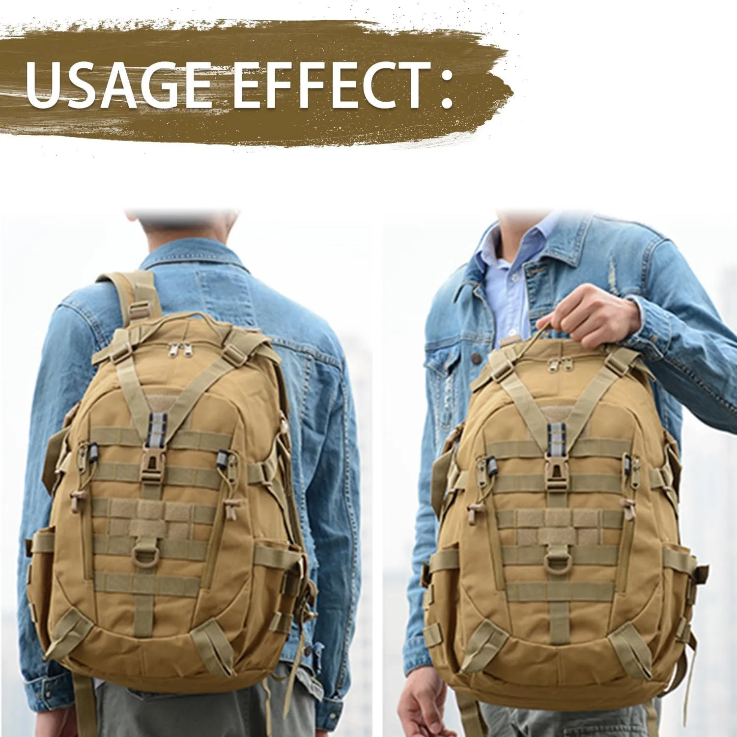 aiGear Tactical Backpack for Men, 25L Military Backpack, 3-Day Bug Out Bag for Camping Hiking Hunting with Molle System Army Daypack (25L Khaki)