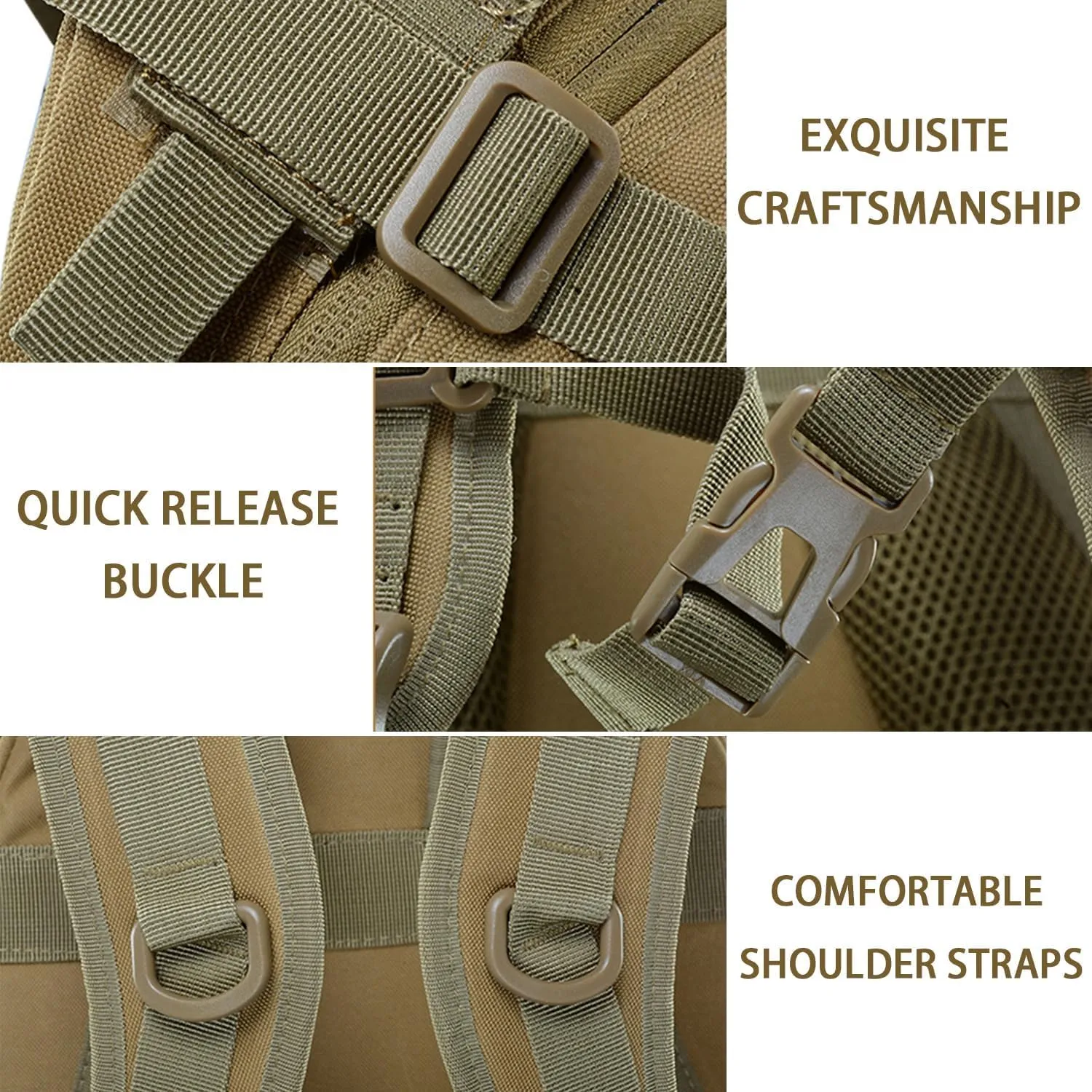 aiGear Tactical Backpack for Men, 25L Military Backpack, 3-Day Bug Out Bag for Camping Hiking Hunting with Molle System Army Daypack (25L Khaki)