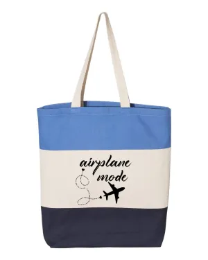 Airplane Mode Tote Bag, Airplane Tote Bag, Airplane Bag, Travel Bag, Adventurer Gift, Gift for Traveler, Vacation Bag, Gift For Her (15"L x 15"H x 3"D, Tri-Color Blue)