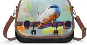 Airplane Taking Off Crossbody Bags for Women Shoulder Bag Flap Handbags Leather Cross Body Purse
