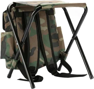 AISHANBAIHUODIAN 2 in 1 Foldable Fishing Chair Backpack Camouflage Oxford Cloth Fishing Chair Stool and Fishing Bag Fit for Outdoor Hunting Climbing