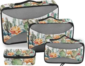 AIXIWAWA 4 Set Clothes Storage Travel Packing Organizers (Cactus Painting) Print Travel Essentials For Carry On Luggage Packing Cubes For Suitcases Perspective Duffel Bag