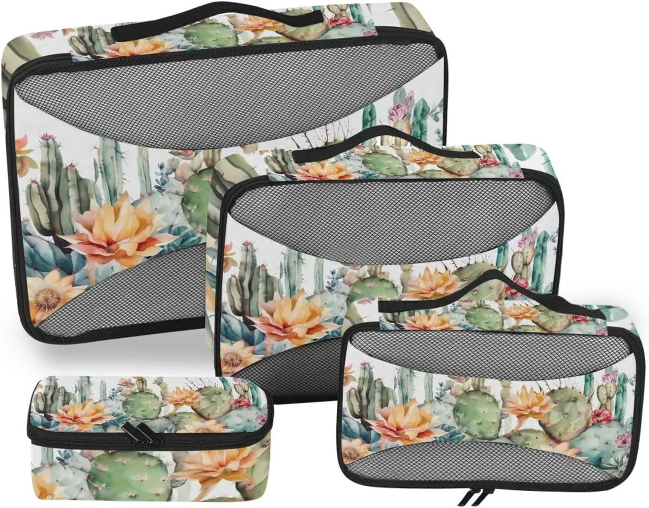 AIXIWAWA 4 Set Clothes Storage Travel Packing Organizers (Cactus Painting) Print Travel Essentials For Carry On Luggage Packing Cubes For Suitcases Perspective Duffel Bag