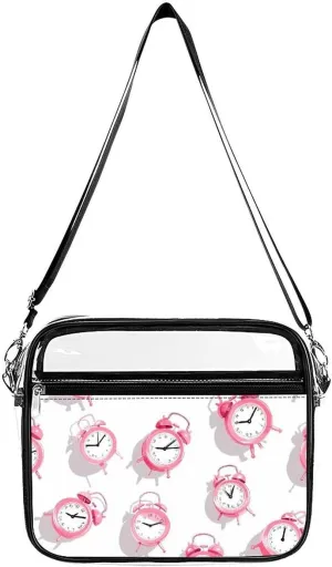 Alarm Cocks Large Clear Stadium Bag Clear Mini Messenger Bags with 2 Compartments Crossbody Bag
