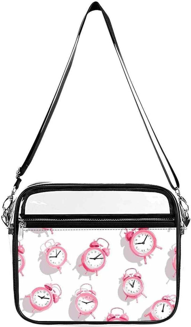 Alarm Cocks Large Clear Stadium Bag Clear Mini Messenger Bags with 2 Compartments Crossbody Bag