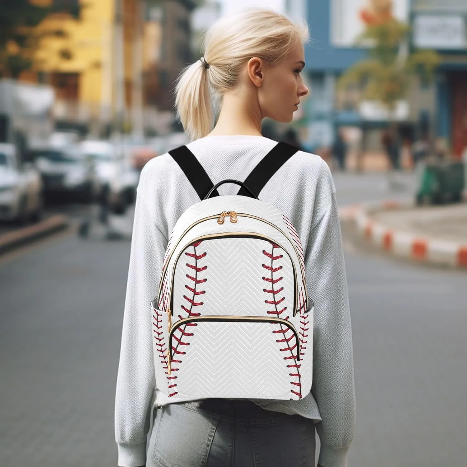 ALAZA Baseball Red Lace Women Backpack Purse Ladies Fashion Shoulder Bag Daypack Travel Bag 7.5L