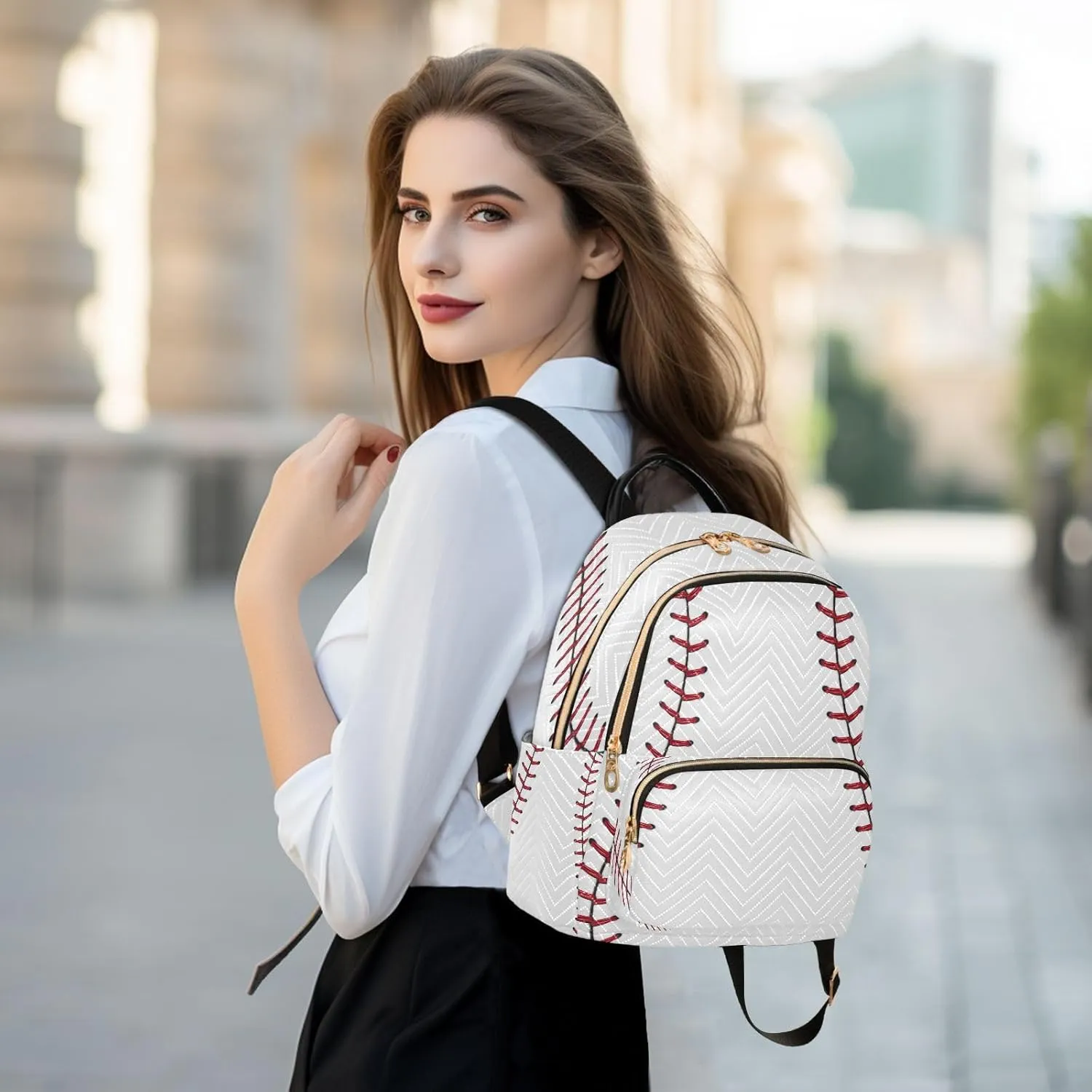 ALAZA Baseball Red Lace Women Backpack Purse Ladies Fashion Shoulder Bag Daypack Travel Bag 7.5L