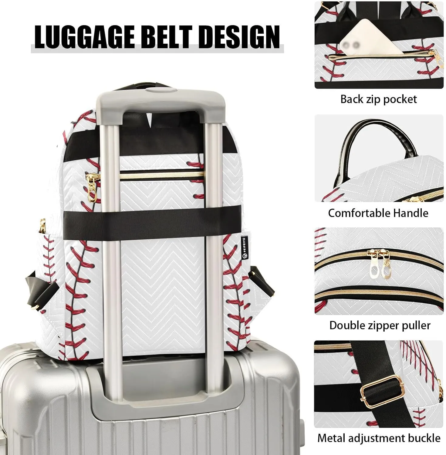 ALAZA Baseball Red Lace Women Backpack Purse Ladies Fashion Shoulder Bag Daypack Travel Bag 7.5L