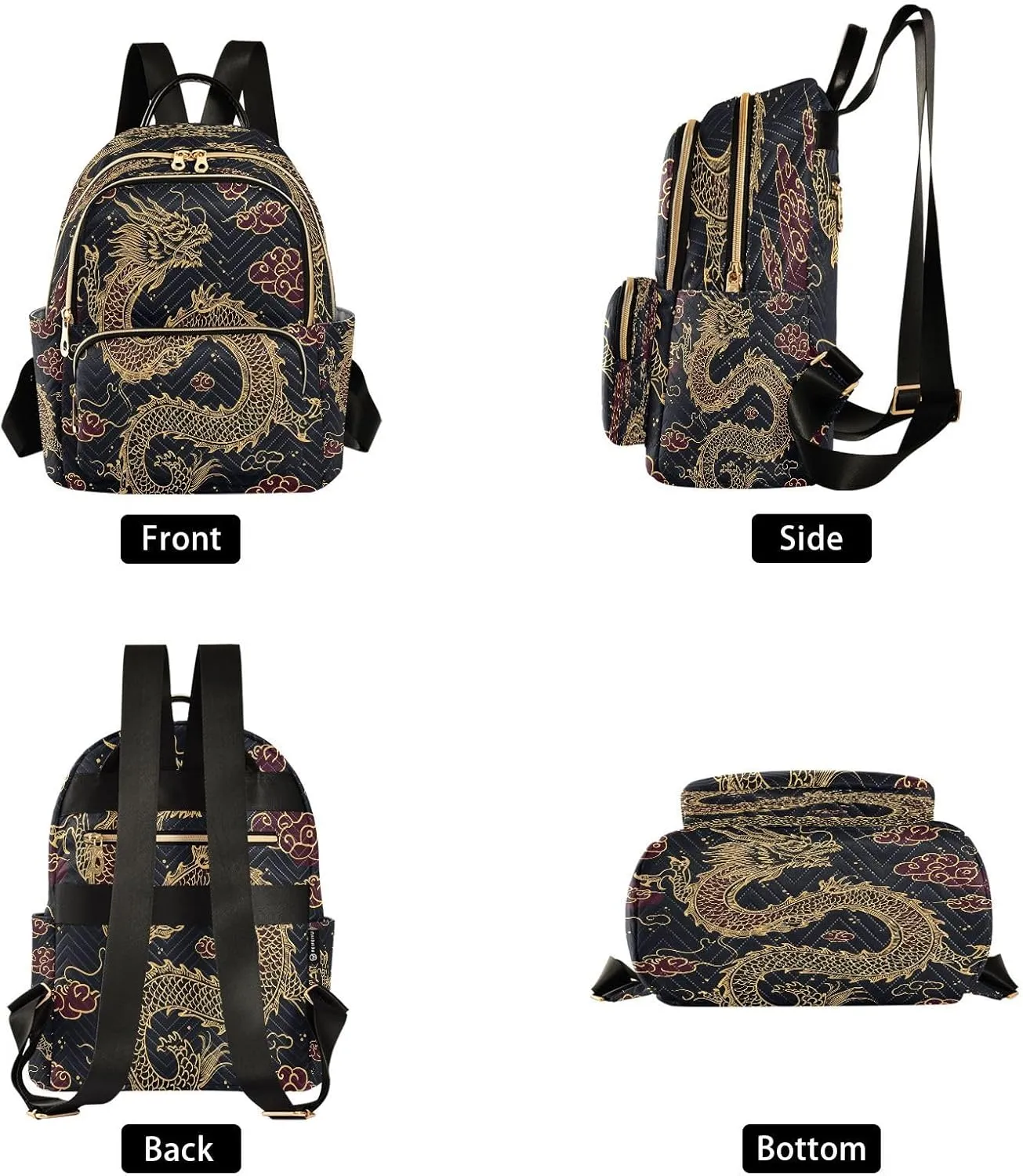 ALAZA Cute Chinese Dragon Cloud Black Women Backpack Purse Ladies Fashion Shoulder Bag Daypack Travel Bag 7.5L