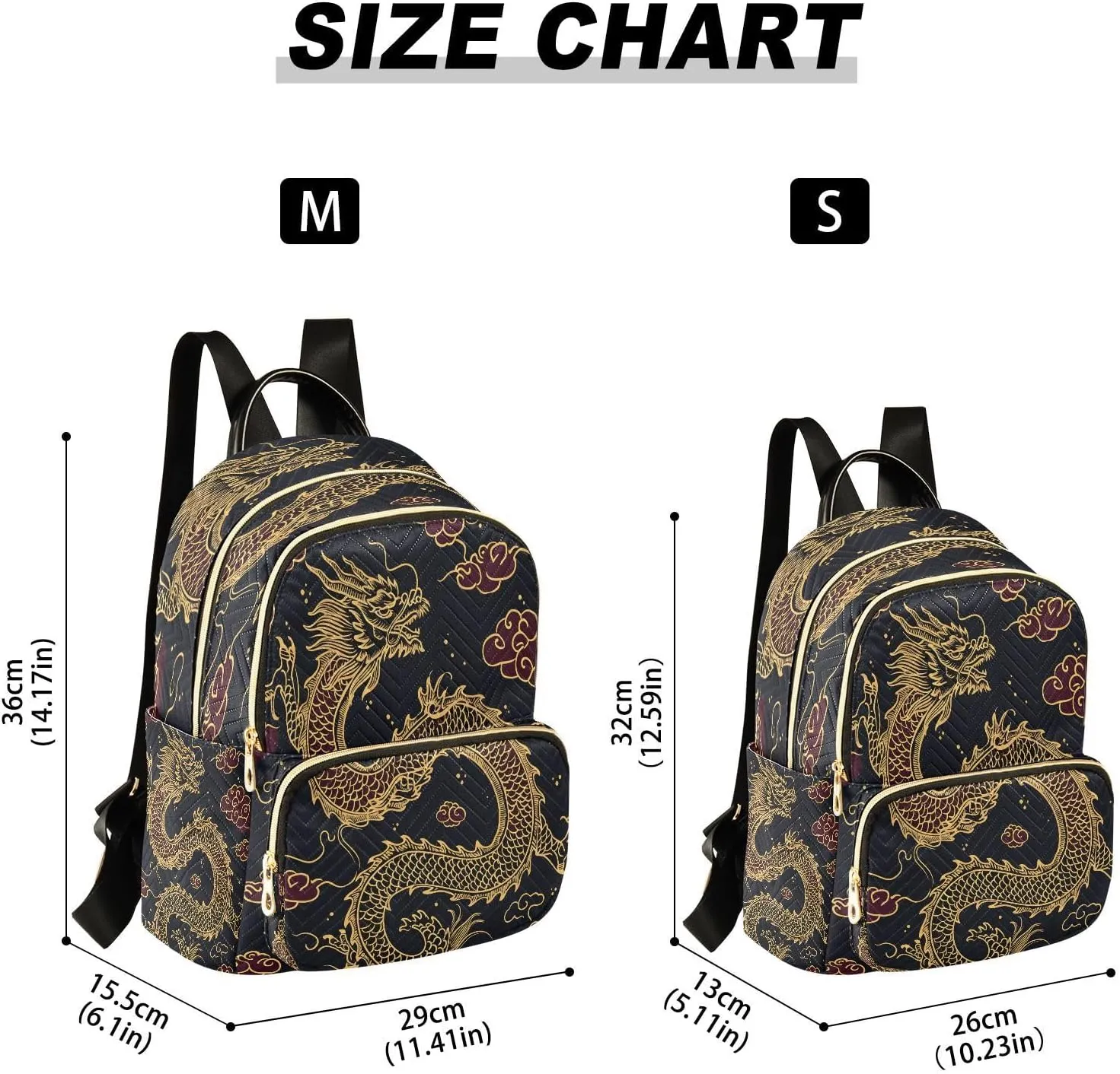 ALAZA Cute Chinese Dragon Cloud Black Women Backpack Purse Ladies Fashion Shoulder Bag Daypack Travel Bag 7.5L