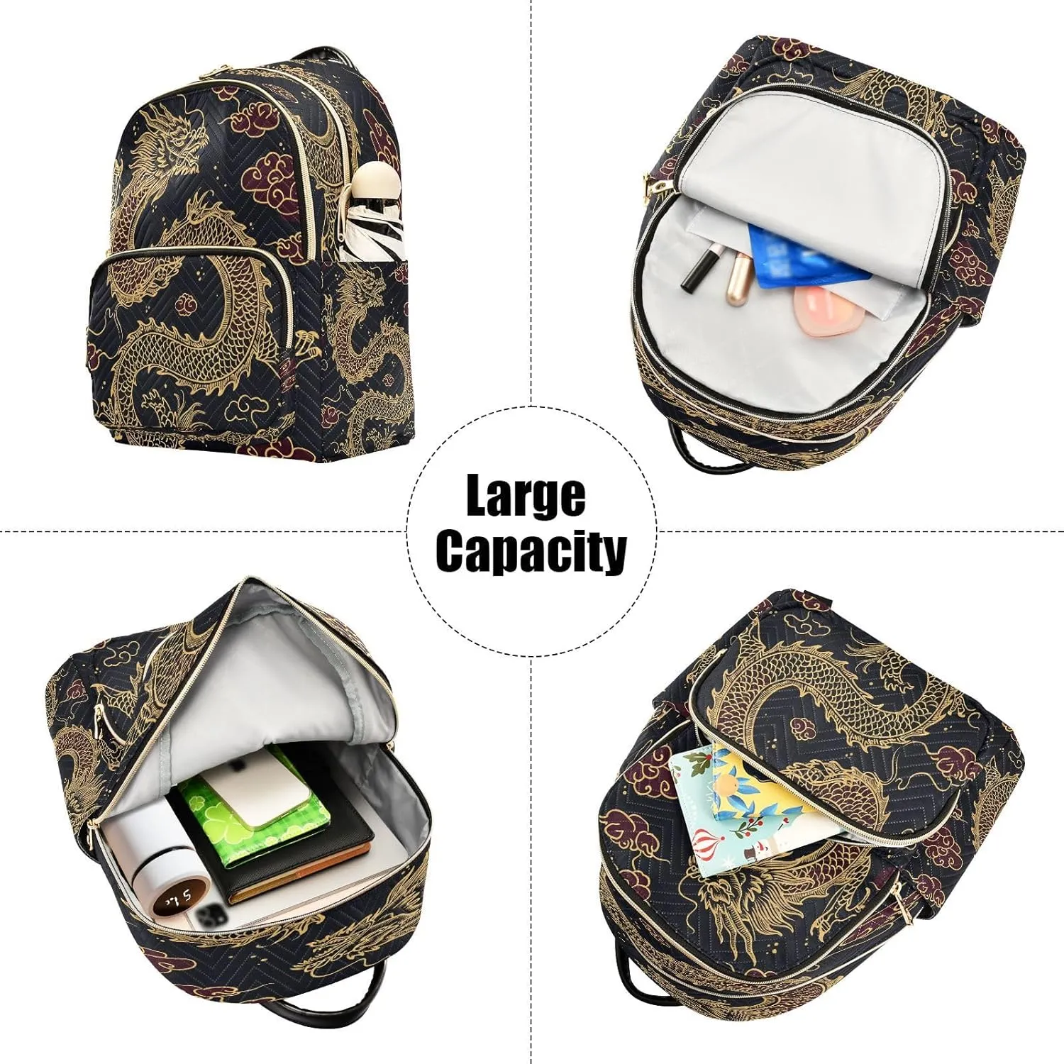 ALAZA Cute Chinese Dragon Cloud Black Women Backpack Purse Ladies Fashion Shoulder Bag Daypack Travel Bag 7.5L