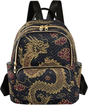 ALAZA Cute Chinese Dragon Cloud Black Women Backpack Purse Ladies Fashion Shoulder Bag Daypack Travel Bag 7.5L