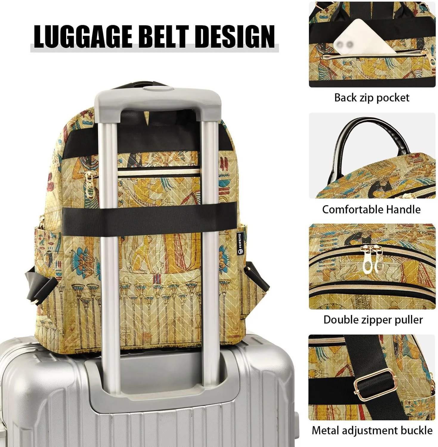 ALAZA Old Culture Egyptian Women Backpack Purse Ladies Fashion Shoulder Bag Daypack Travel Bag 10L