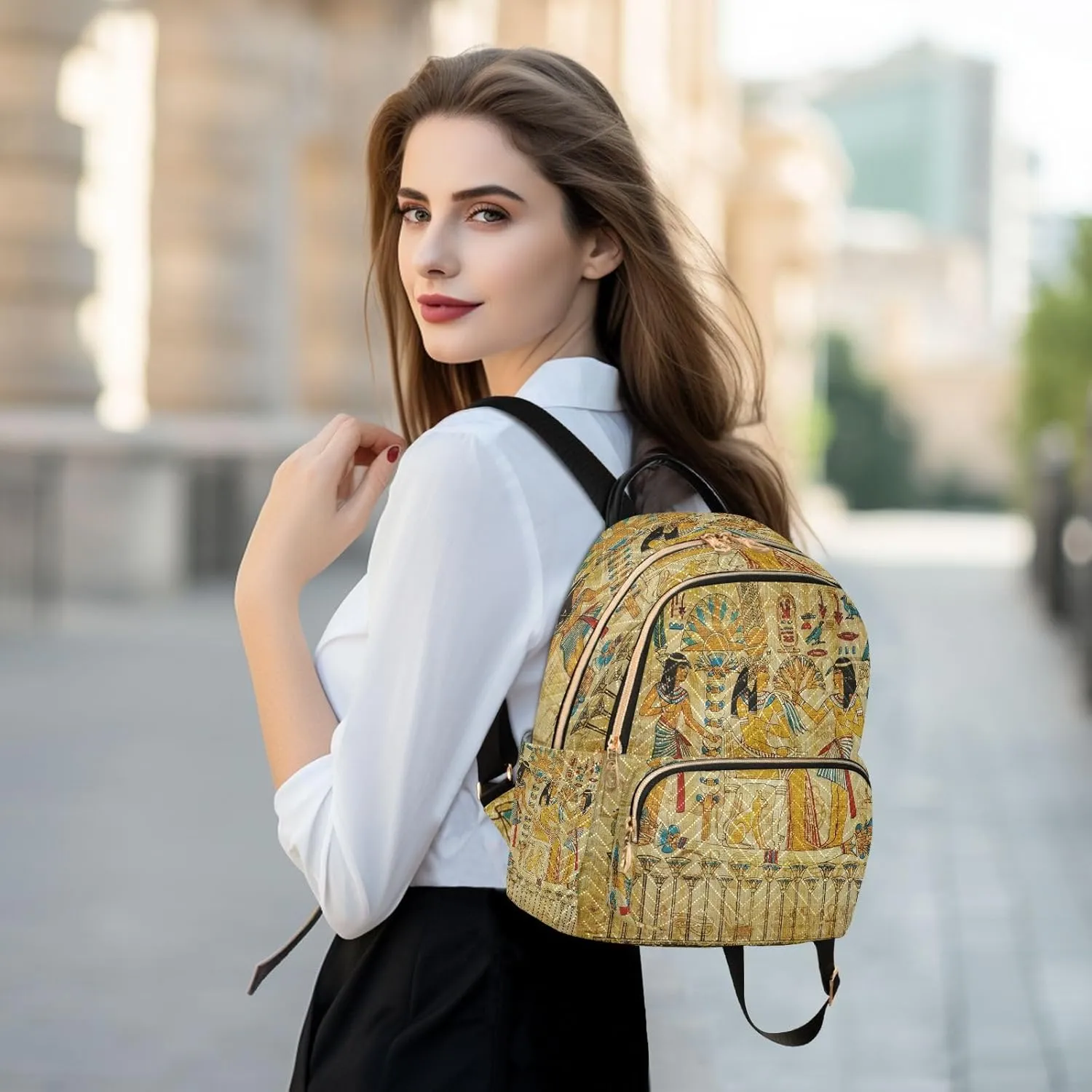 ALAZA Old Culture Egyptian Women Backpack Purse Ladies Fashion Shoulder Bag Daypack Travel Bag 10L
