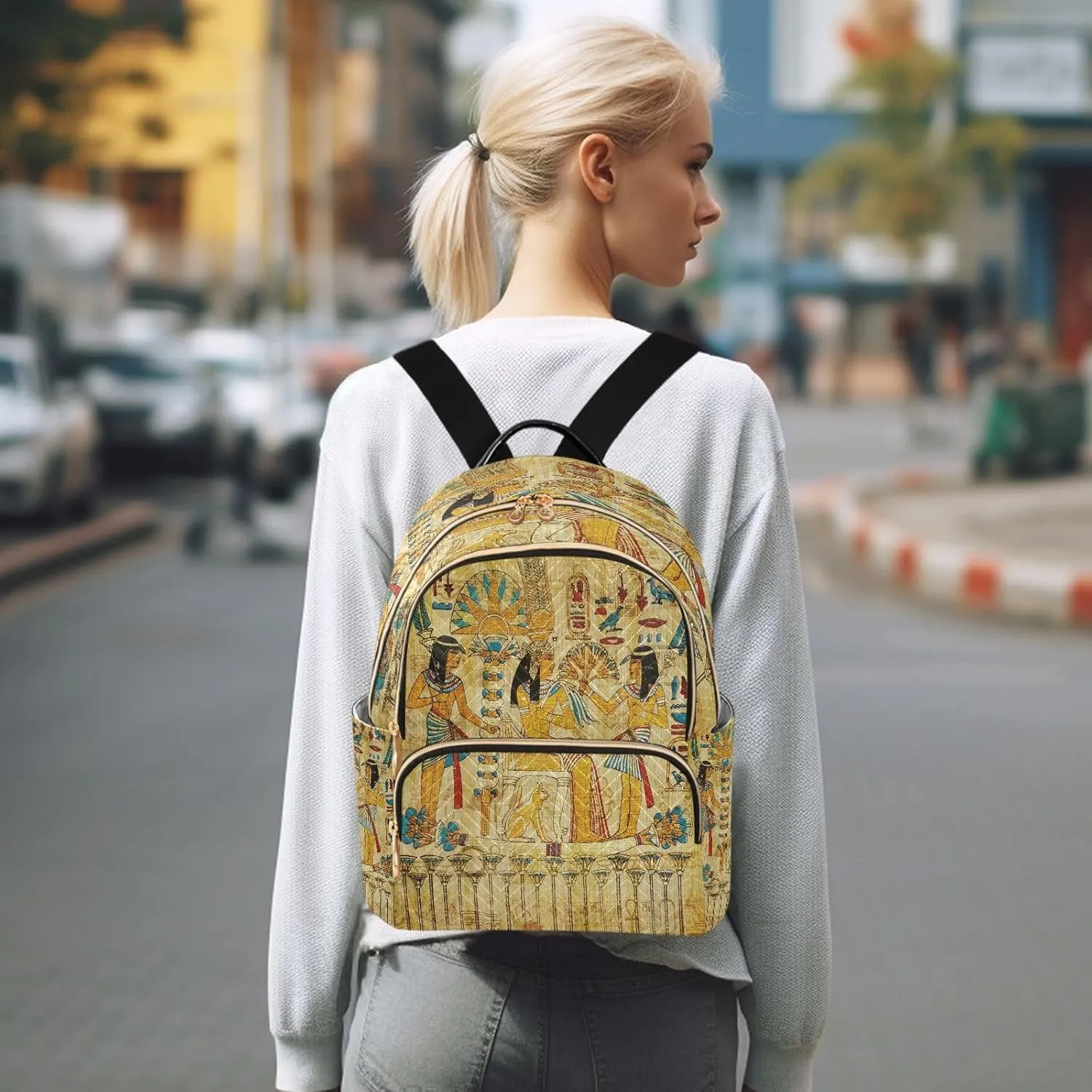 ALAZA Old Culture Egyptian Women Backpack Purse Ladies Fashion Shoulder Bag Daypack Travel Bag 10L