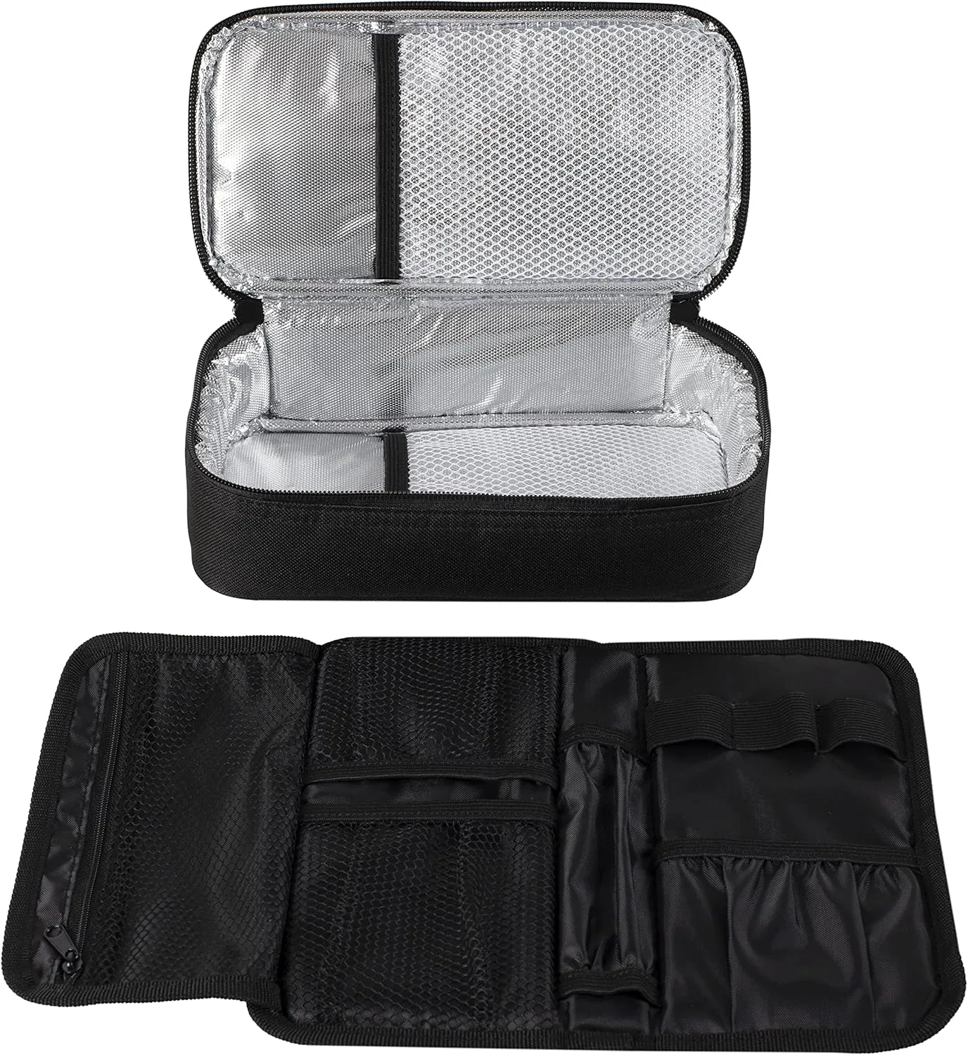 ALLCAMP Insulin Cooler Travel Case for Diabetic Organize Medication with 4 Ice Packs Black(9X 4.72x 3.14 inches)