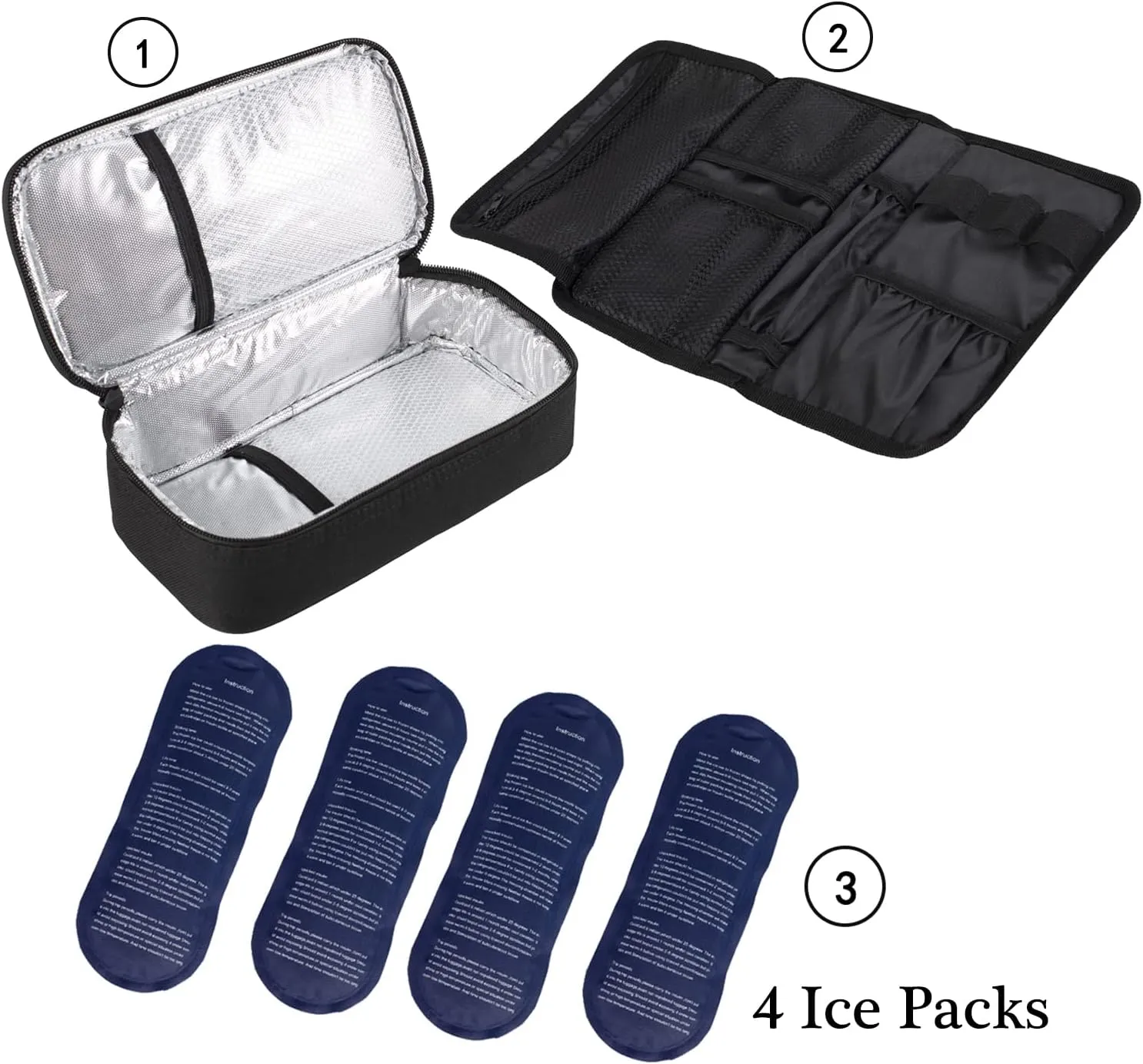 ALLCAMP Insulin Cooler Travel Case for Diabetic Organize Medication with 4 Ice Packs Black(9X 4.72x 3.14 inches)