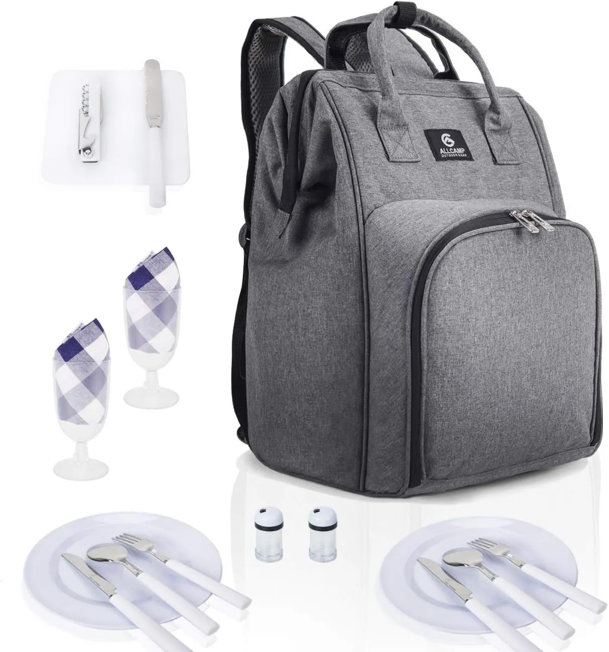 ALLCAMP OUTDOOR GEAR Picnic Backpack for 2 Person W/ Fleece Blanket, Plates and Cutlery Set
