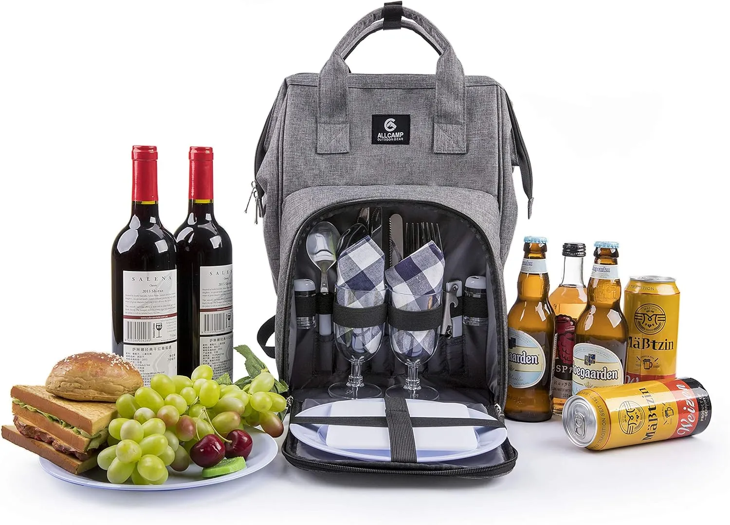 ALLCAMP OUTDOOR GEAR Picnic Backpack for 2 Person W/ Fleece Blanket, Plates and Cutlery Set