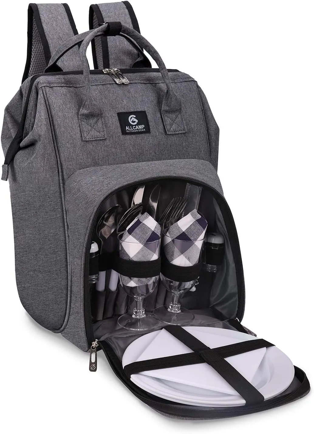 ALLCAMP OUTDOOR GEAR Picnic Backpack for 2 Person W/ Fleece Blanket, Plates and Cutlery Set