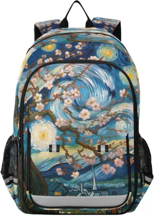 Almond Blossom Starry Night Bookbag Kids, Cute Bookbags for Girls, Girls Travel Backpack