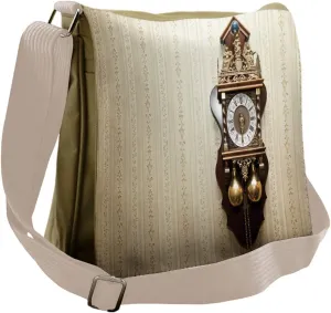 Ambesonne Antique Messenger Bag, Wood Wall Carving Clock, Unisex Cross-body
