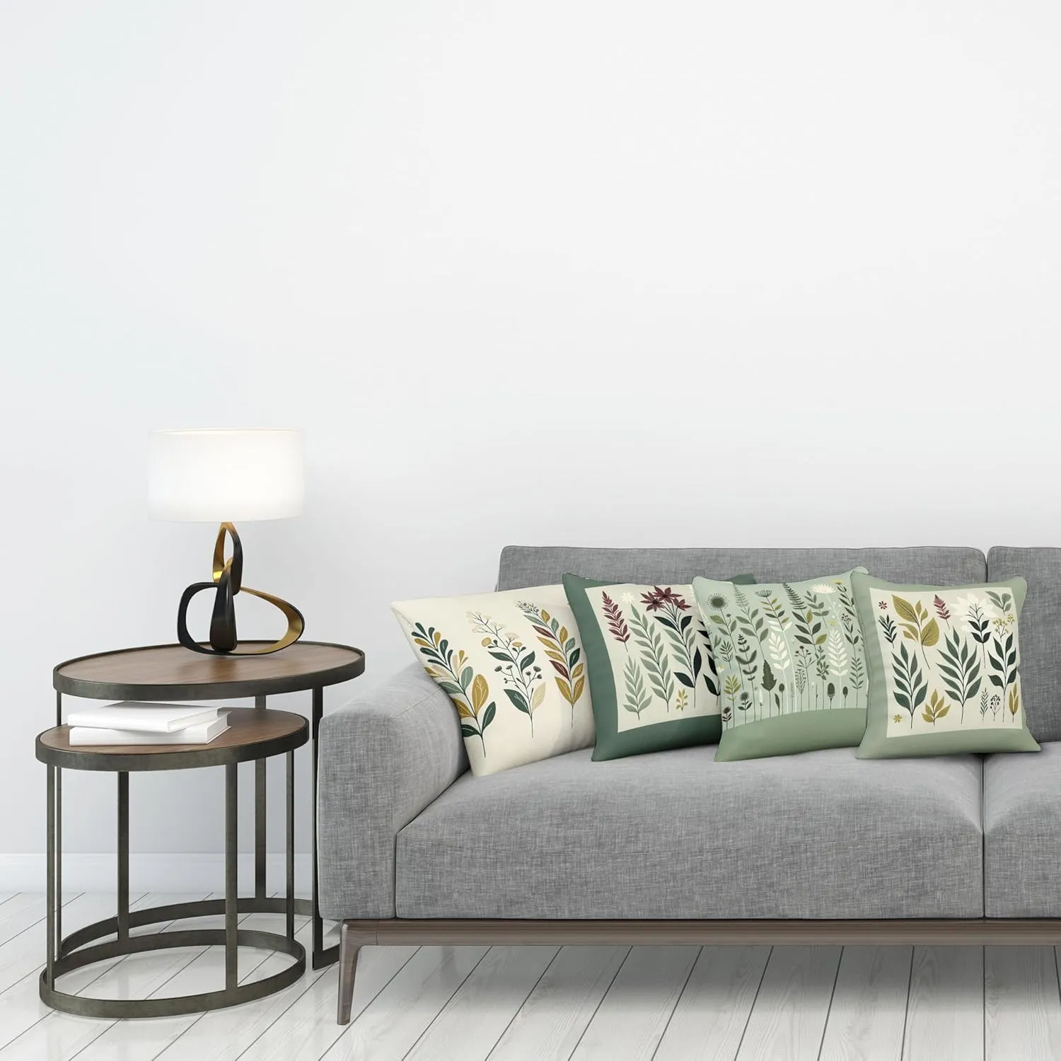 Ambesonne Botanical Throw Pillow Cushion Cover Set of 4, Pleasant Nature Romantic Calm Blossoms Leafy Branches Flourishing, Decorative Accent Double-Sided Printing, 24", Peacock Green Fawn Maroon