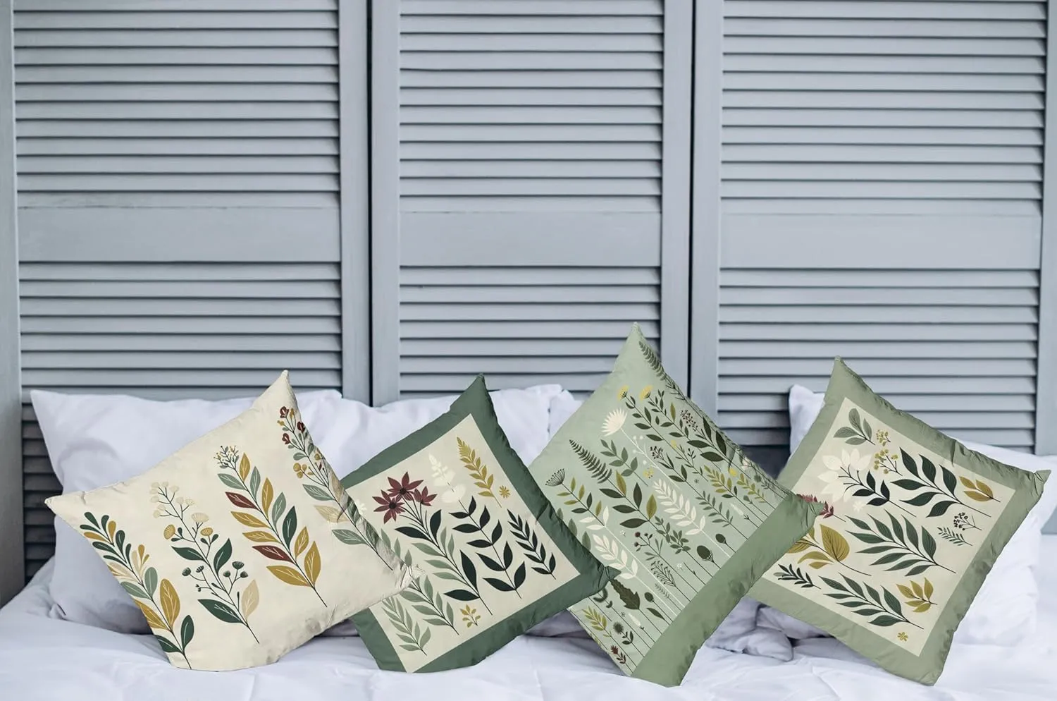 Ambesonne Botanical Throw Pillow Cushion Cover Set of 4, Pleasant Nature Romantic Calm Blossoms Leafy Branches Flourishing, Decorative Accent Double-Sided Printing, 24", Peacock Green Fawn Maroon