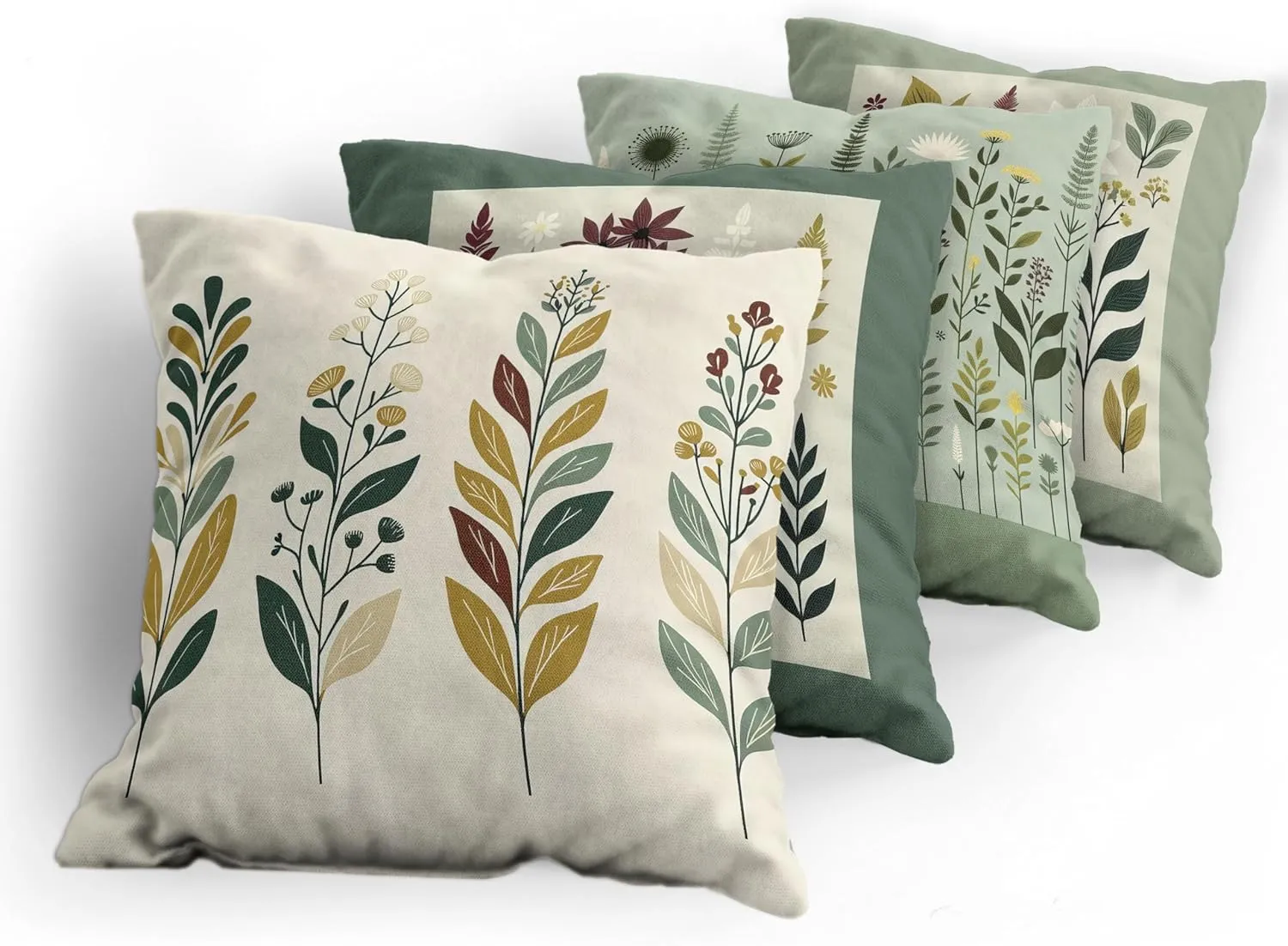 Ambesonne Botanical Throw Pillow Cushion Cover Set of 4, Pleasant Nature Romantic Calm Blossoms Leafy Branches Flourishing, Decorative Accent Double-Sided Printing, 24", Peacock Green Fawn Maroon