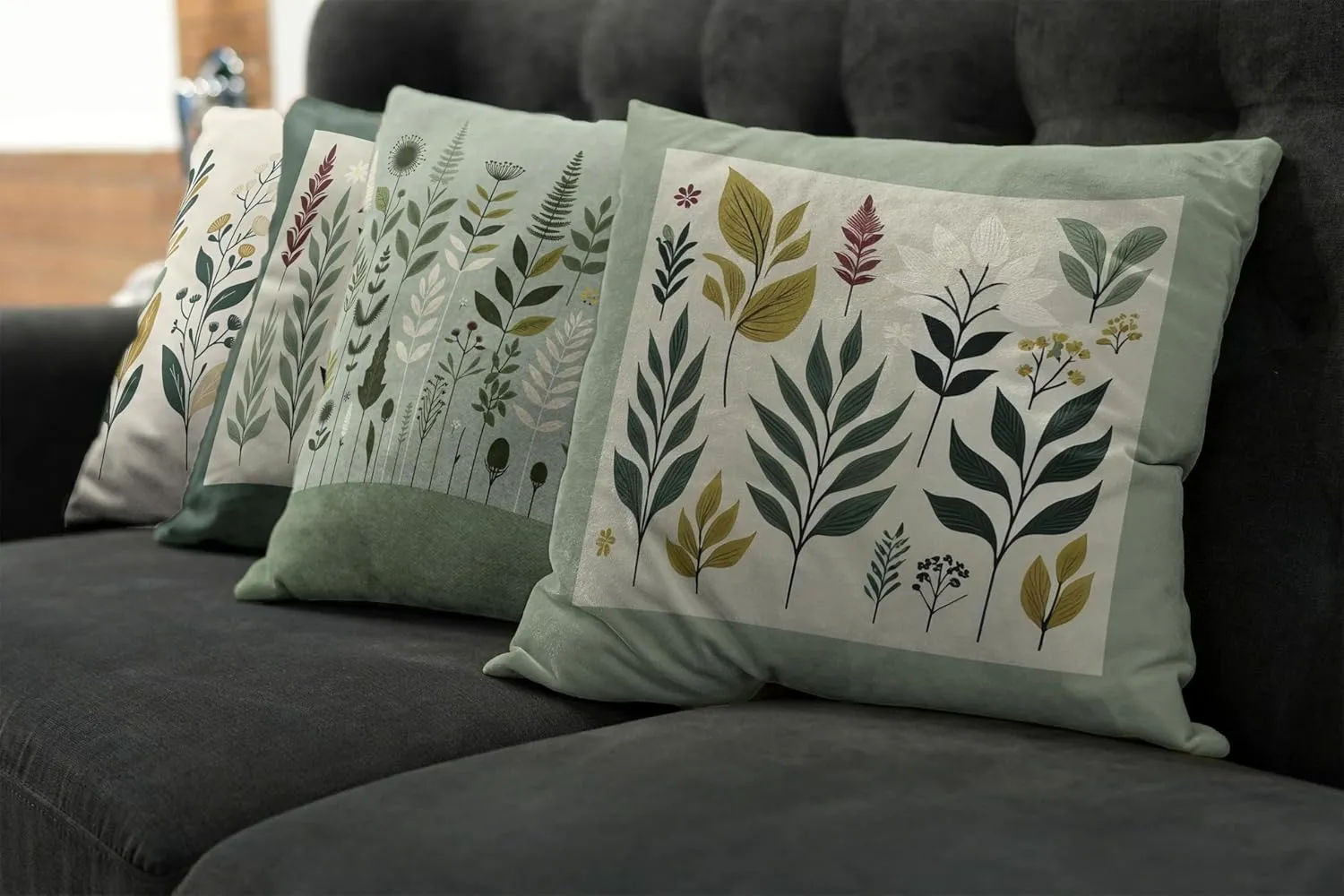 Ambesonne Botanical Throw Pillow Cushion Cover Set of 4, Pleasant Nature Romantic Calm Blossoms Leafy Branches Flourishing, Decorative Accent Double-Sided Printing, 24", Peacock Green Fawn Maroon