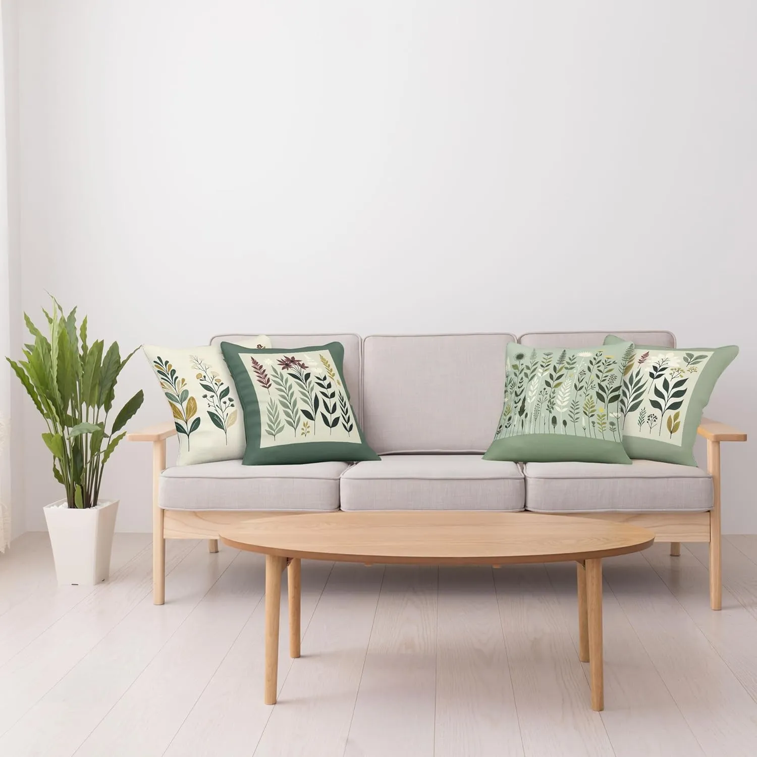 Ambesonne Botanical Throw Pillow Cushion Cover Set of 4, Pleasant Nature Romantic Calm Blossoms Leafy Branches Flourishing, Decorative Accent Double-Sided Printing, 24", Peacock Green Fawn Maroon