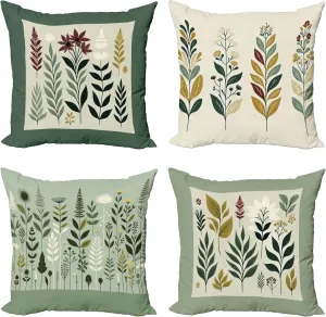 Ambesonne Botanical Throw Pillow Cushion Cover Set of 4, Pleasant Nature Romantic Calm Blossoms Leafy Branches Flourishing, Decorative Accent Double-Sided Printing, 24", Peacock Green Fawn Maroon