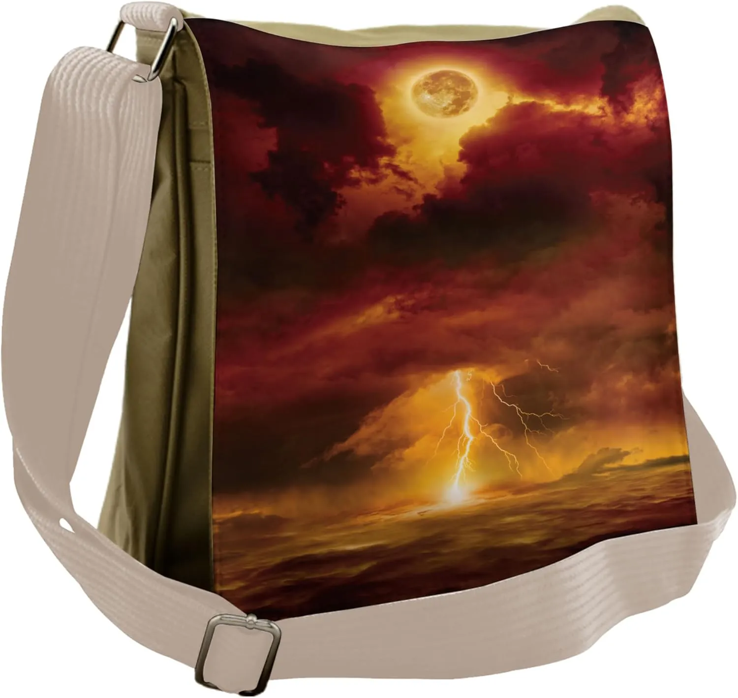 Ambesonne Nature Messenger Bag, Storm Full Moon Beams, Unisex Cross-body