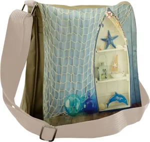 Ambesonne Nautical Messenger Bag, Aquatic Objects Boats, Unisex Cross-body