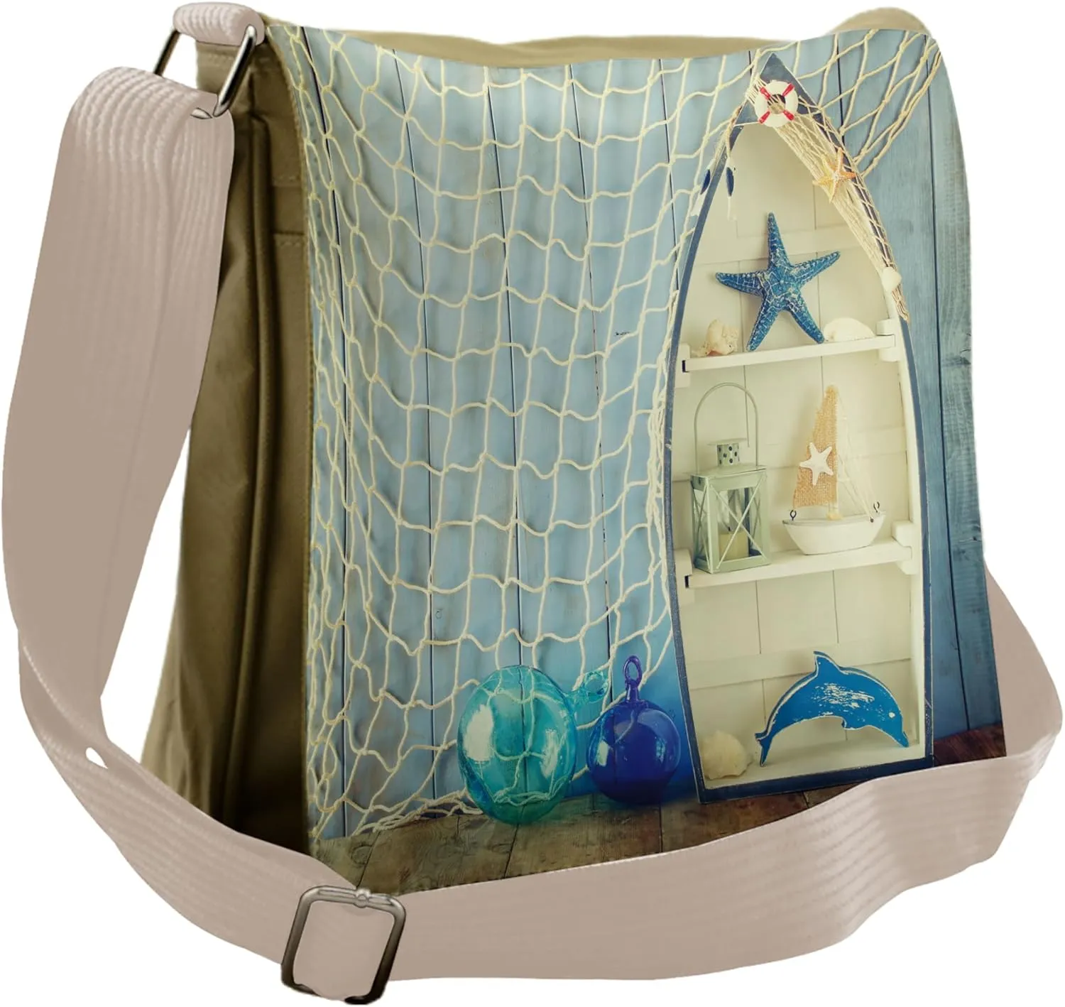 Ambesonne Nautical Messenger Bag, Aquatic Objects Boats, Unisex Cross-body