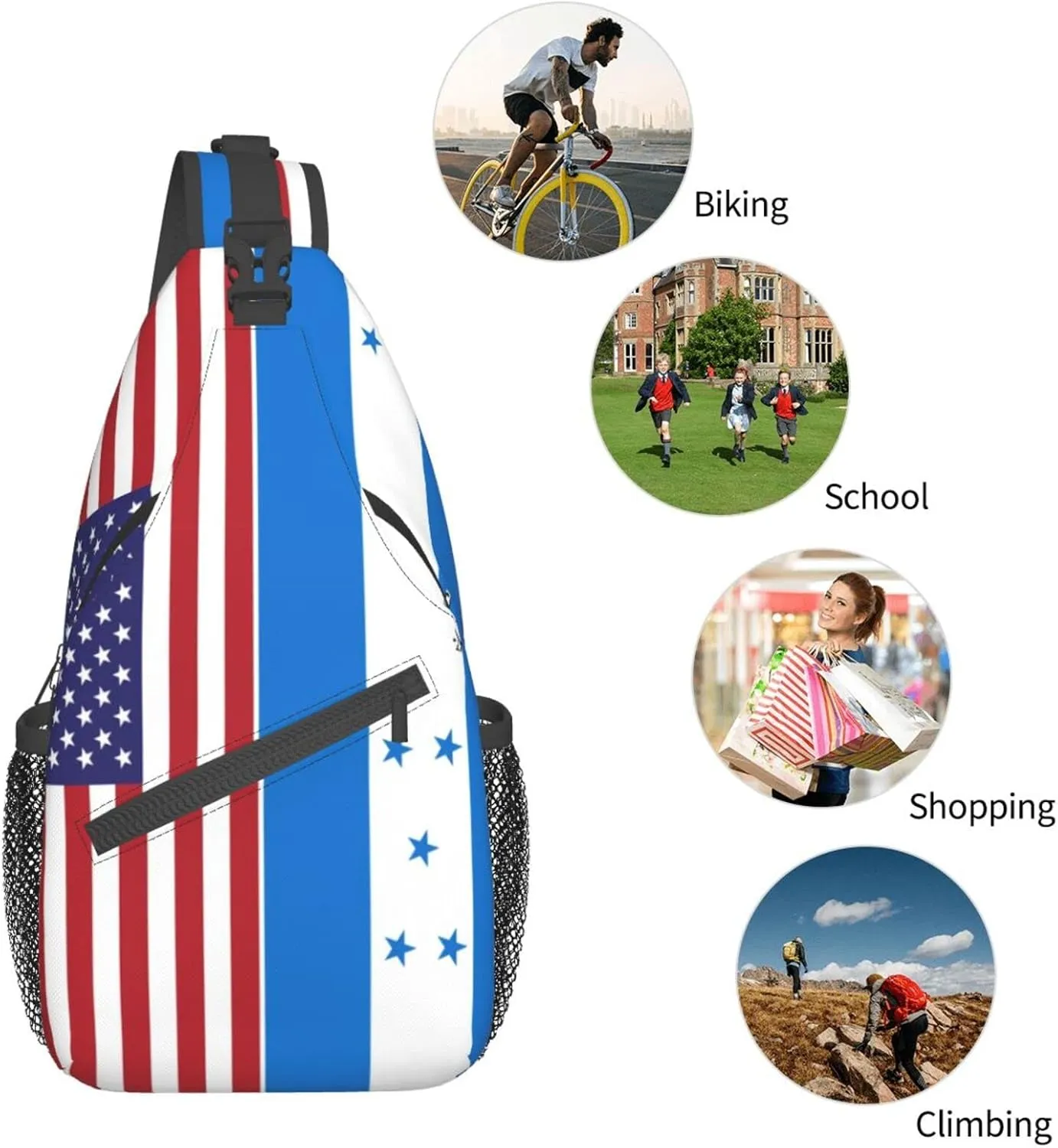 American Honduras Flag Hiking Daypacks Cross-body Sling Backpack for Men Women Outdoor Cycling Hiking Travel