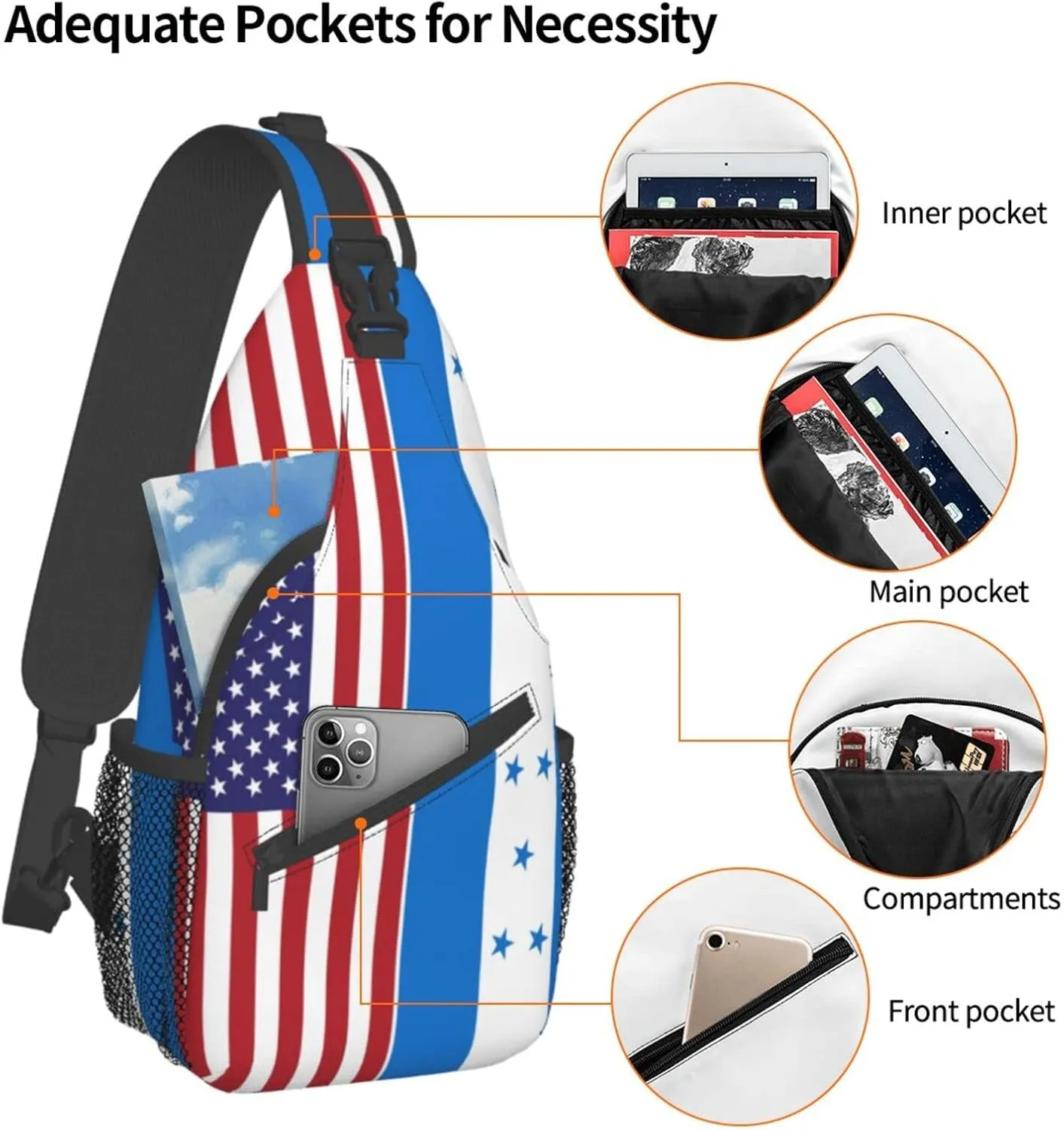 American Honduras Flag Hiking Daypacks Cross-body Sling Backpack for Men Women Outdoor Cycling Hiking Travel