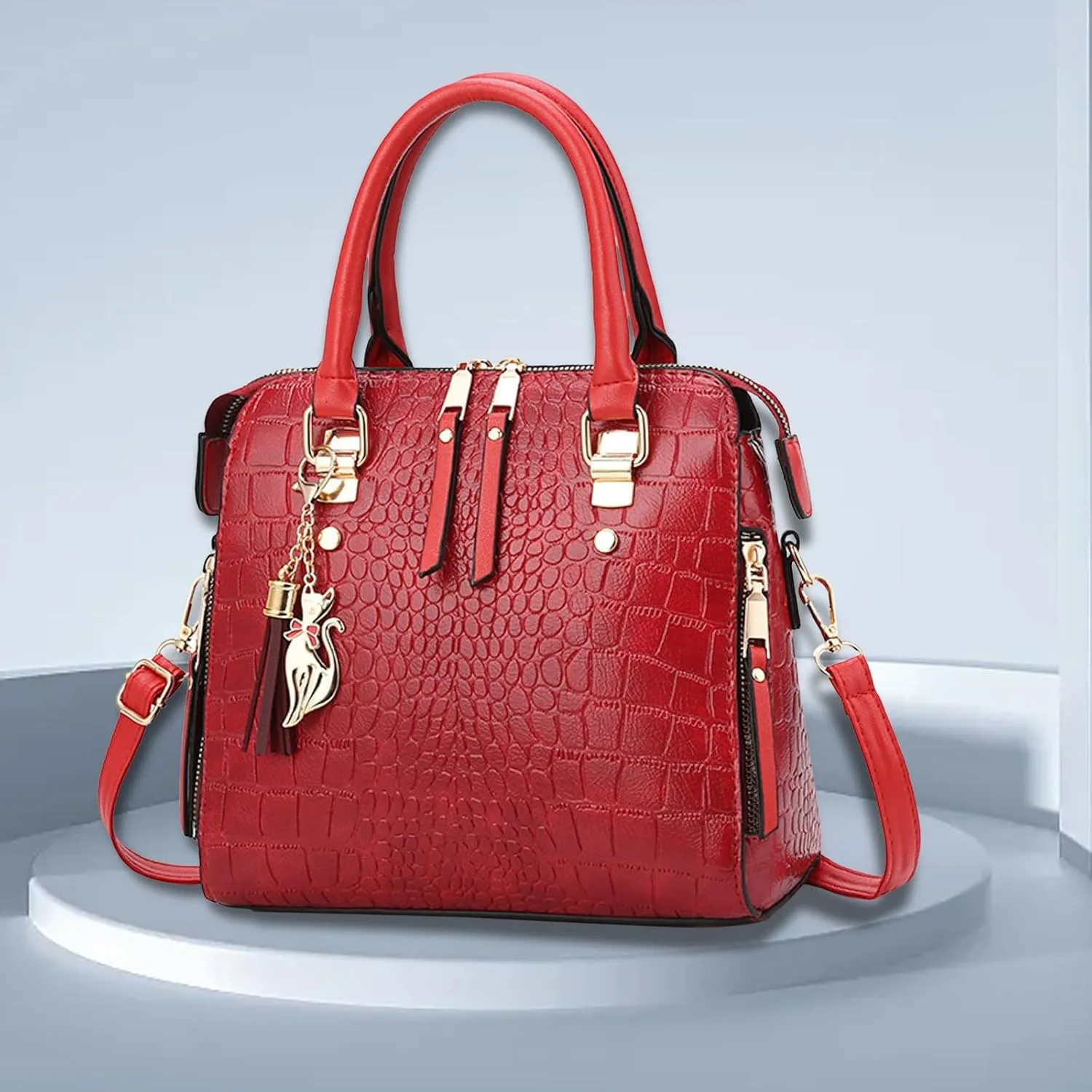 And Winter Stone Pattern Large Capacity Casual Shoulder Fashion Versatile Crossbody Bag Cat Messenger (Red, One Size)