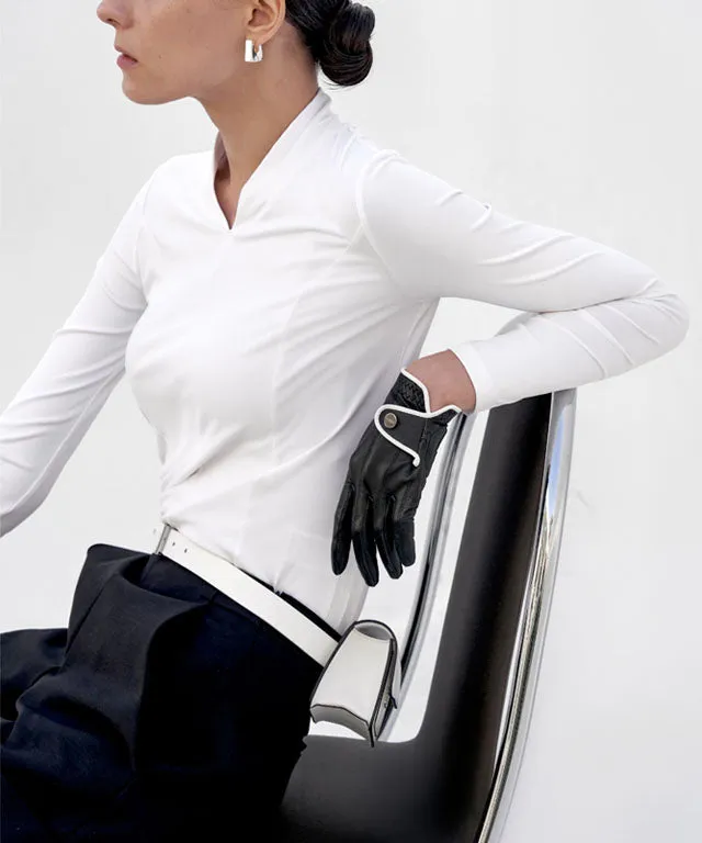 Anell Golf Soft Shawl Collar Top - White