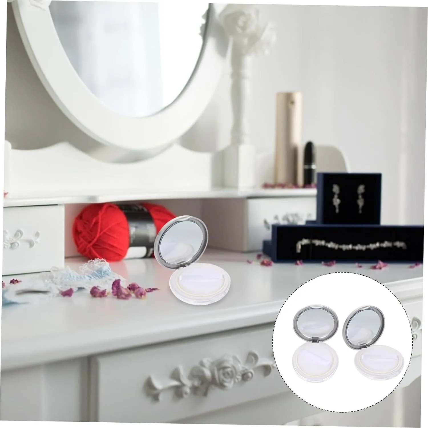 Angoily 2sets Portable Loose Powder Box with Mirror Airtight Lid DIY Makeup Case Foundation Blusher 2pcs*2
