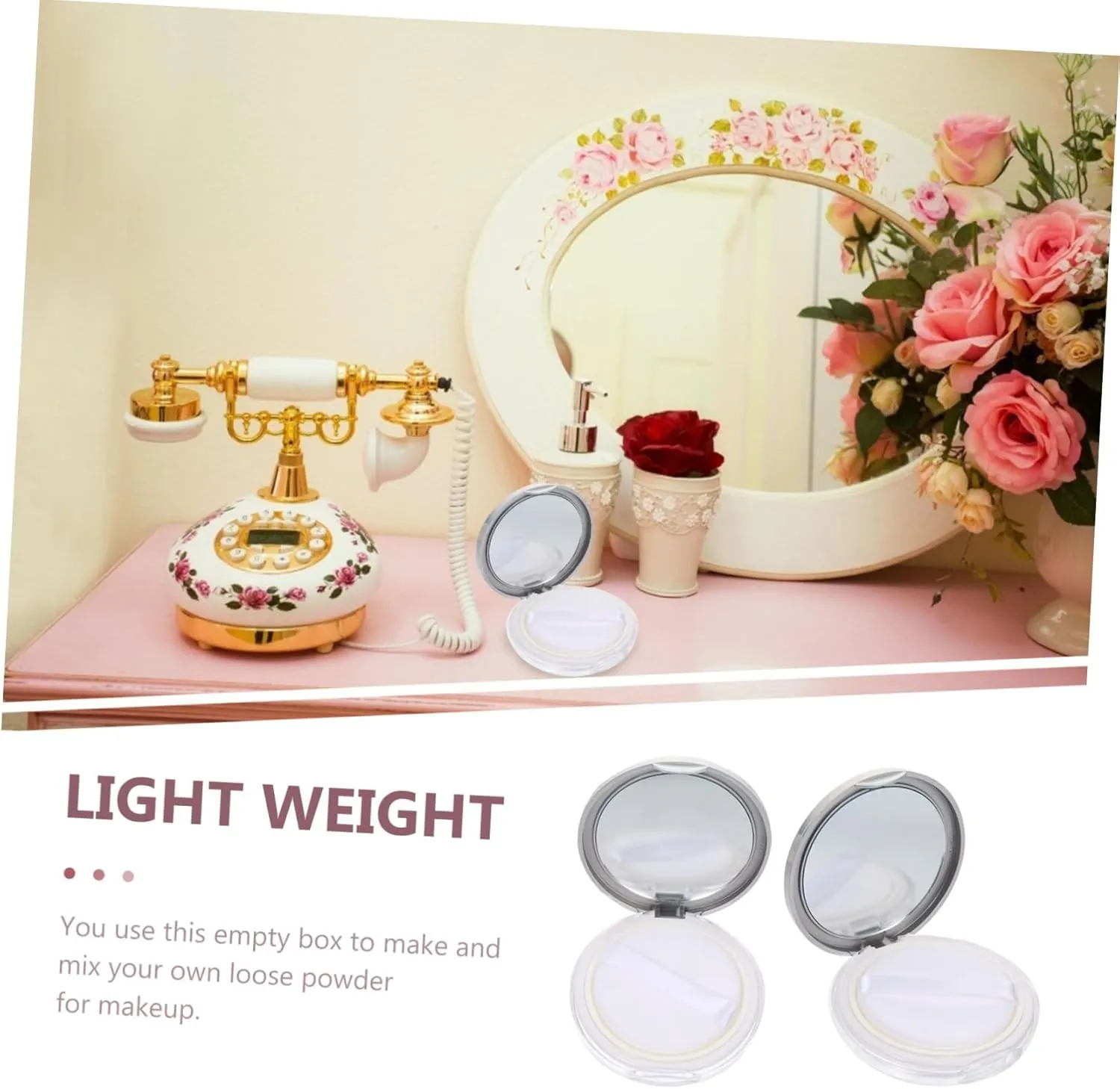 Angoily 2sets Portable Loose Powder Box with Mirror Airtight Lid DIY Makeup Case Foundation Blusher 2pcs*2