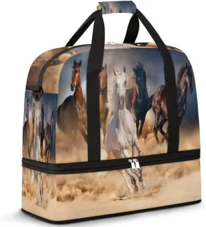 Animal Horse Running Travel Duffel Bag, Sport Gym Bag with Shoe Compartment Shoulder weekender Bag Foldable Overnight Bag for Women Men