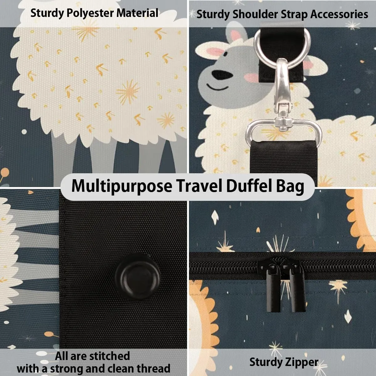 Animal Sheep Travel Duffel Bag for Women Men Waterproof Foldable Overnight Weekender Bag Large Capacity Sports Gym Bag