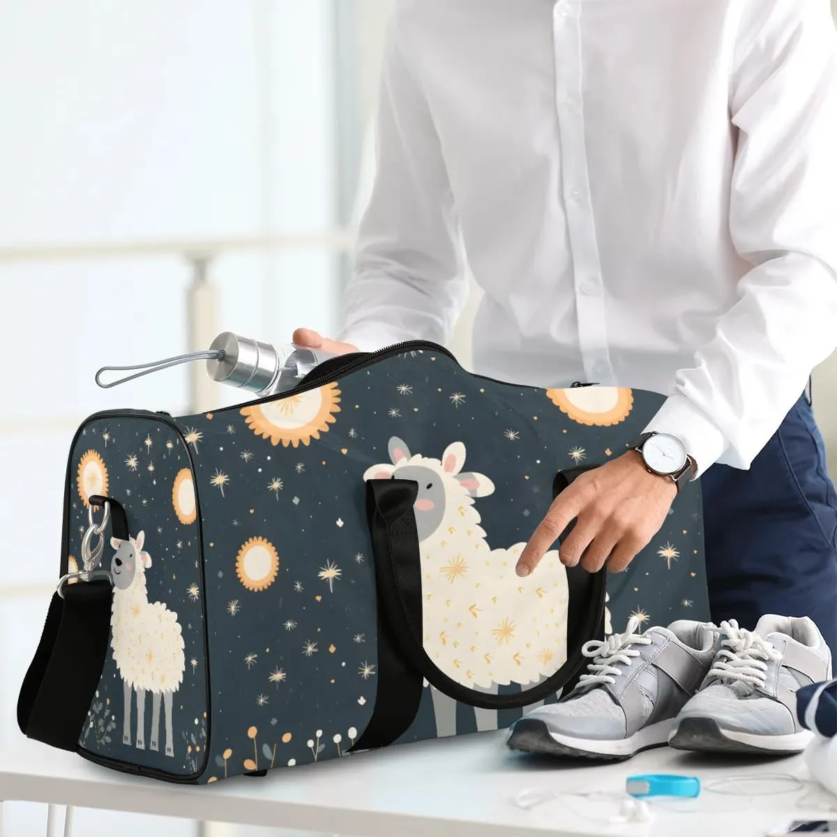 Animal Sheep Travel Duffel Bag for Women Men Waterproof Foldable Overnight Weekender Bag Large Capacity Sports Gym Bag