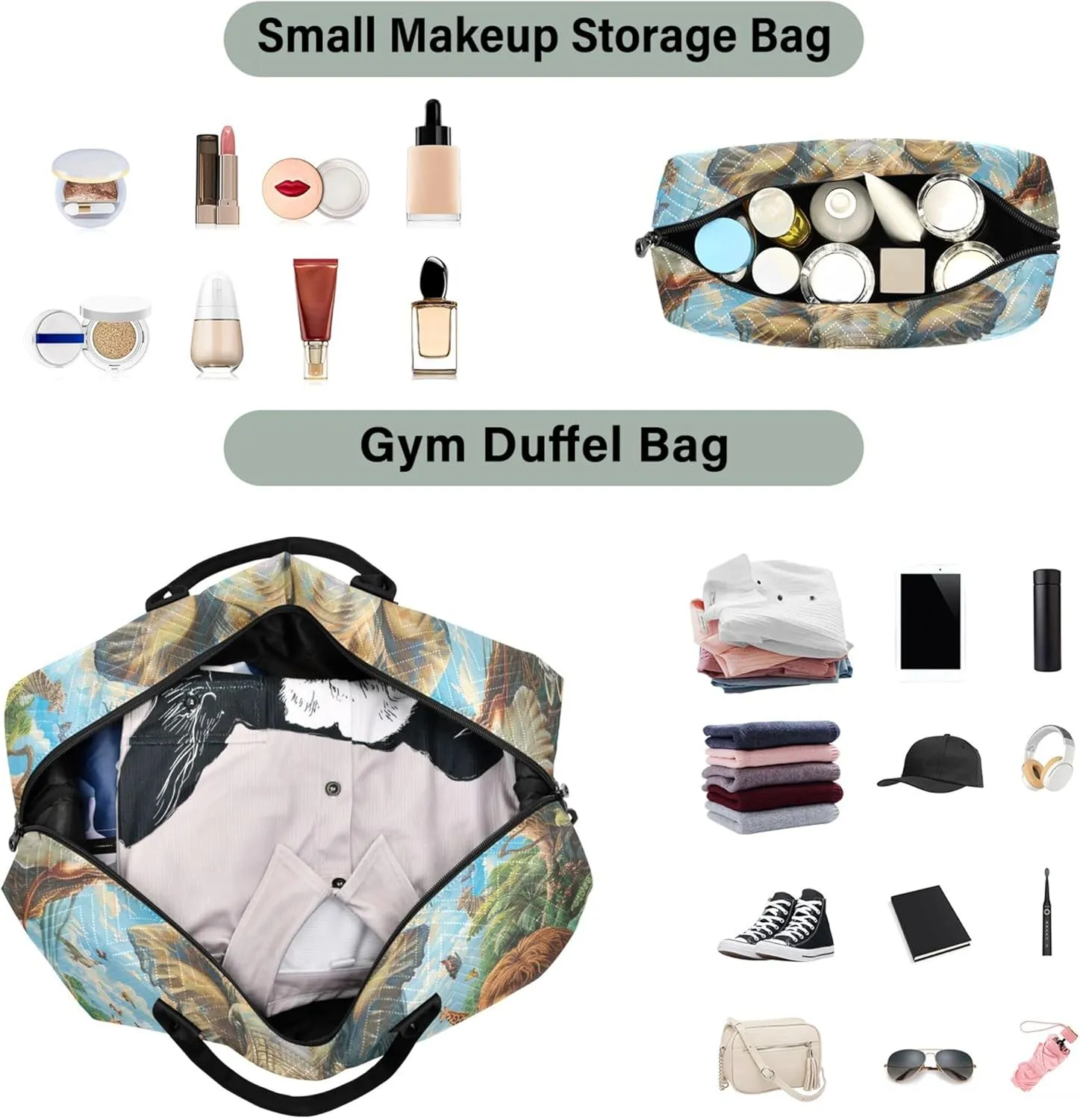 Animals African Elephant Duffel Bags for Traveling Cosmetic Pouch Set of 2, Animal Womens Luggage Set Carry on Bags