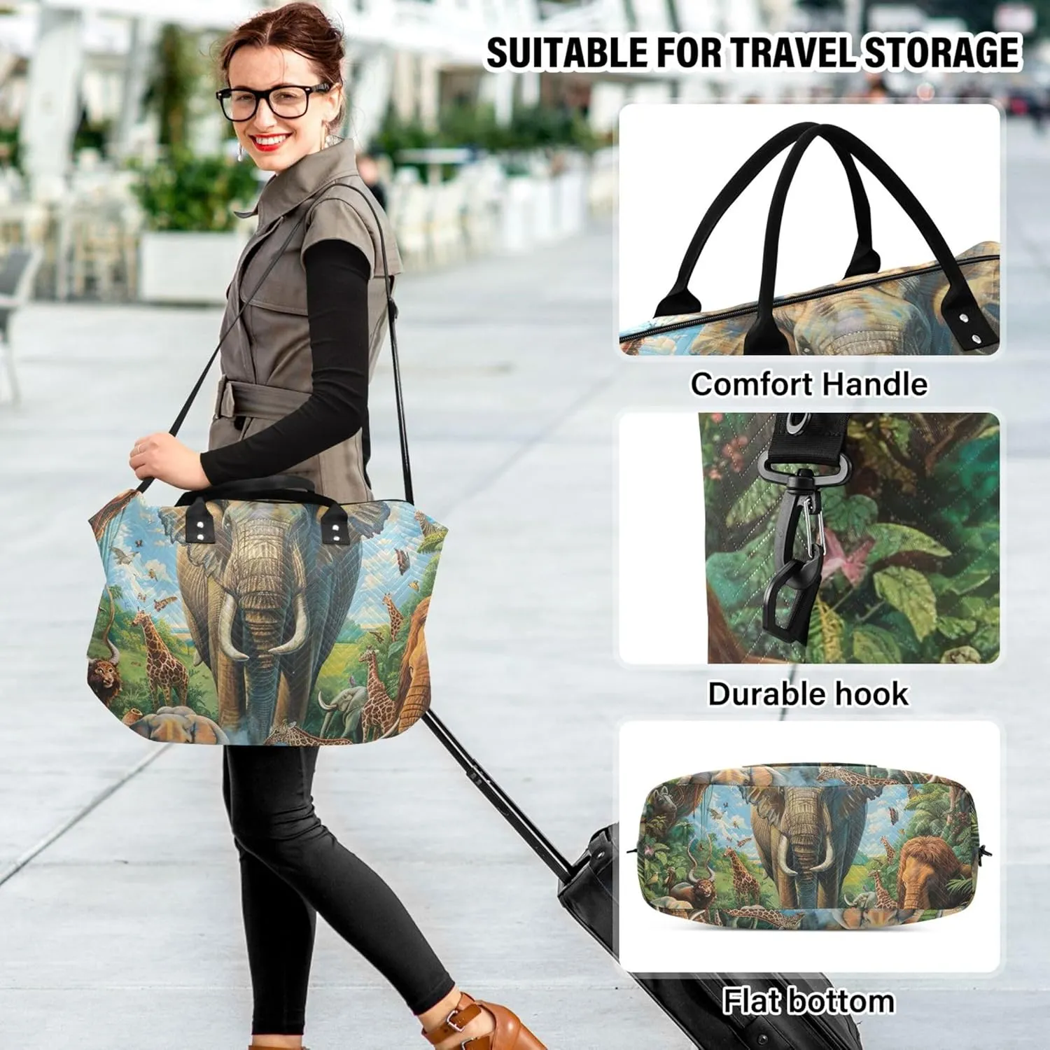 Animals African Elephant Duffel Bags for Traveling Cosmetic Pouch Set of 2, Animal Womens Luggage Set Carry on Bags