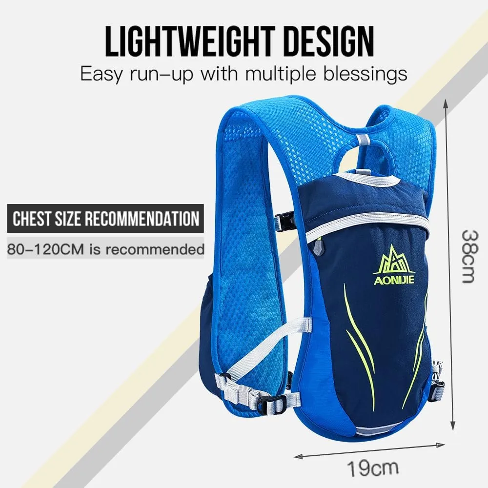 AONIJIE 5.5L Running Hydration Vest Pack with 6 Safety Pockets Adjustable & Lightweight Hydration Backpack for Marathon Race Hiking Cycling