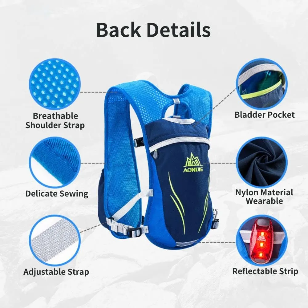 AONIJIE 5.5L Running Hydration Vest Pack with 6 Safety Pockets Adjustable & Lightweight Hydration Backpack for Marathon Race Hiking Cycling