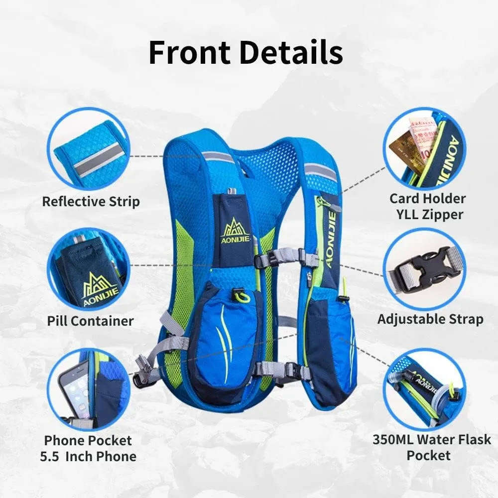 AONIJIE 5.5L Running Hydration Vest Pack with 6 Safety Pockets Adjustable & Lightweight Hydration Backpack for Marathon Race Hiking Cycling